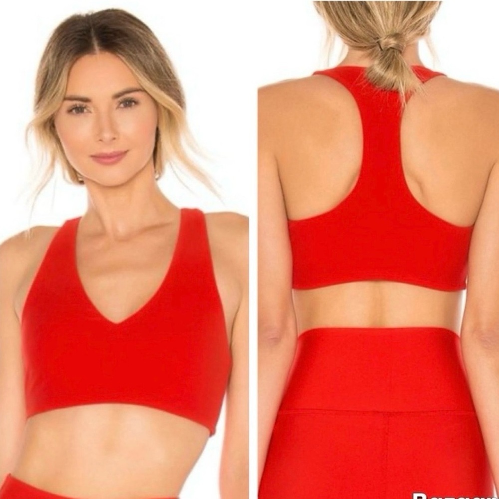 ALO YOGA Base V-Neck Sports Bra “Cherry Pop” SIZE:SMALL